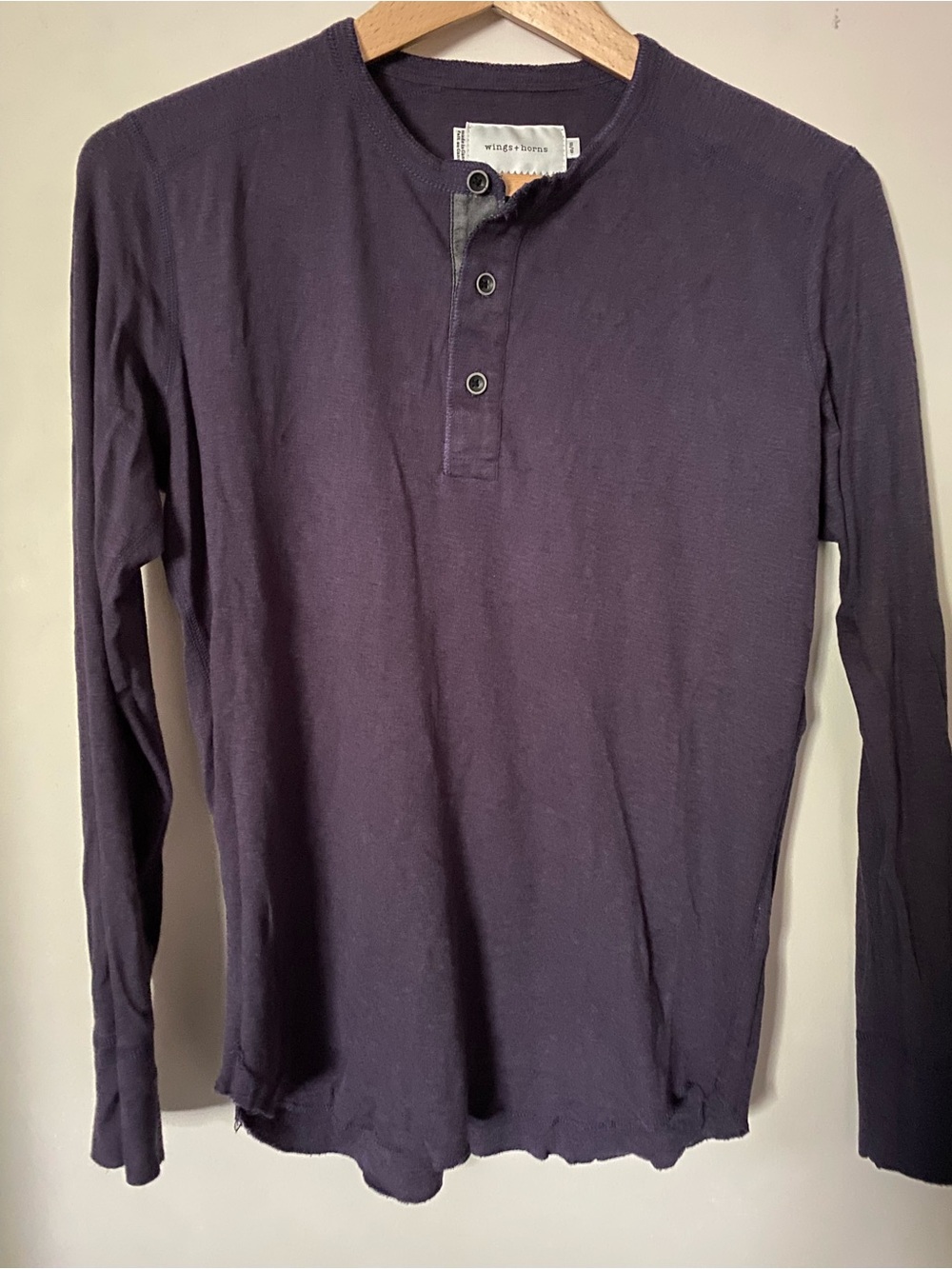 Wings + Horns Men's Long-Sleeve Henley in Deep Plum